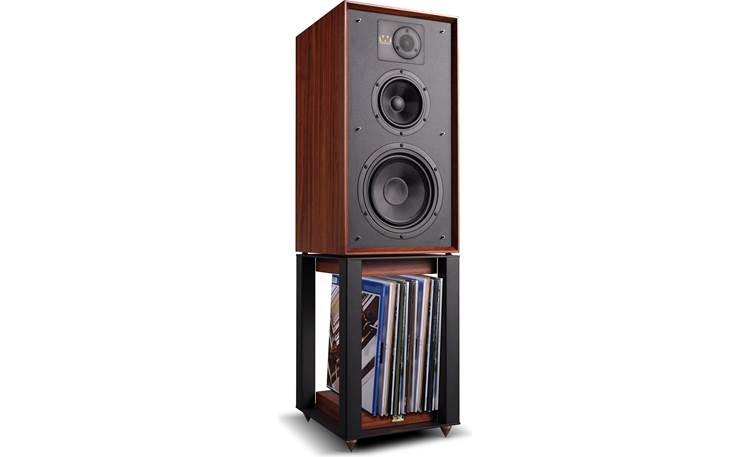Wharfedale LINTON Heritage Shown with matching stand (speaker stand sold separately; vinyl not included)