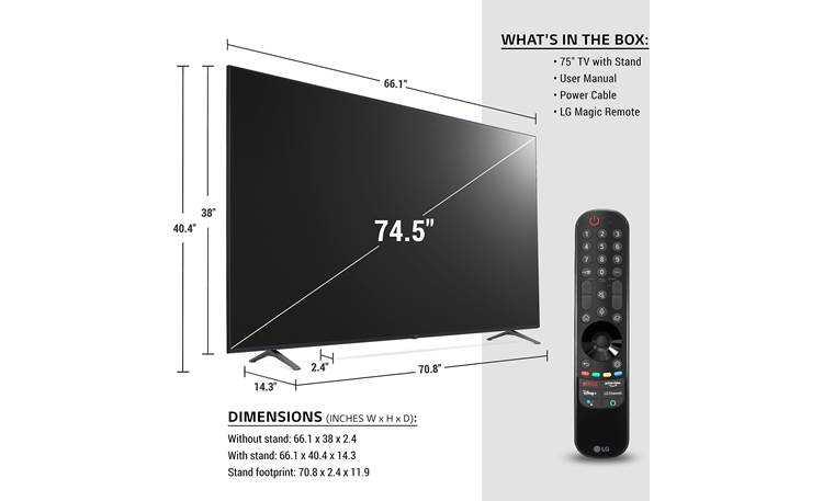 LG 75UP8070PUR Dimensions