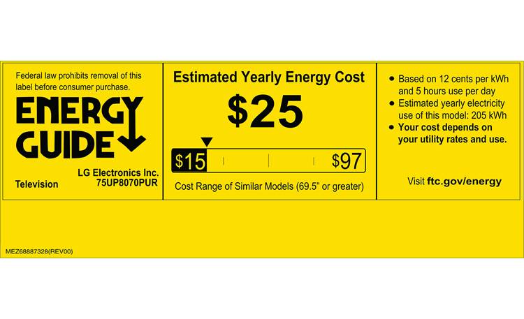 LG 75UP8070PUR Energy Guide