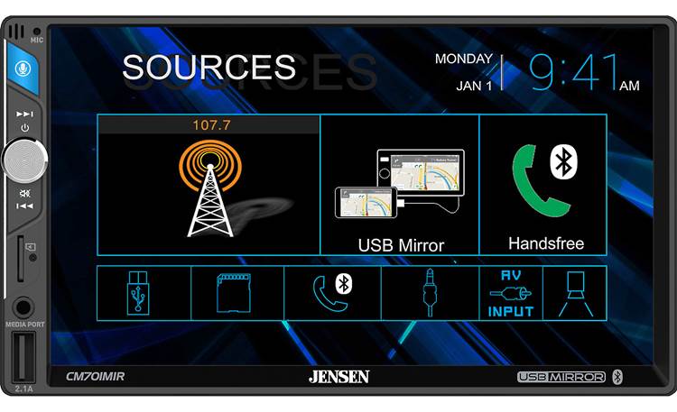Jensen CM701MIR The big 7" touchscreen shows you what's going on at a glance.