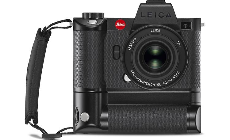 Leica SL2-S (no lens included) Front, shown with optional battery pack and E67 lens (both sold separately)