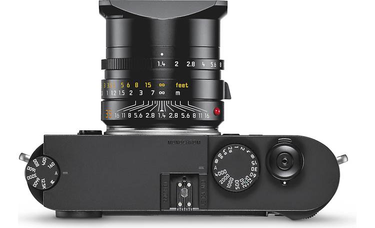 Leica M10 Monochrom (no lens included) Top view with lens (not included) shows the classic Leica manual controls