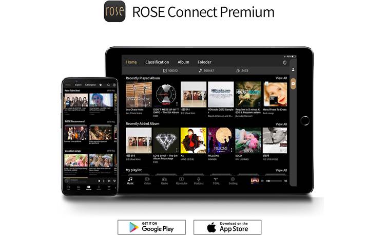 HiFi Rose RS150B RoseConnect Premium app for Apple® and Android® devices is powerful and user-friendly