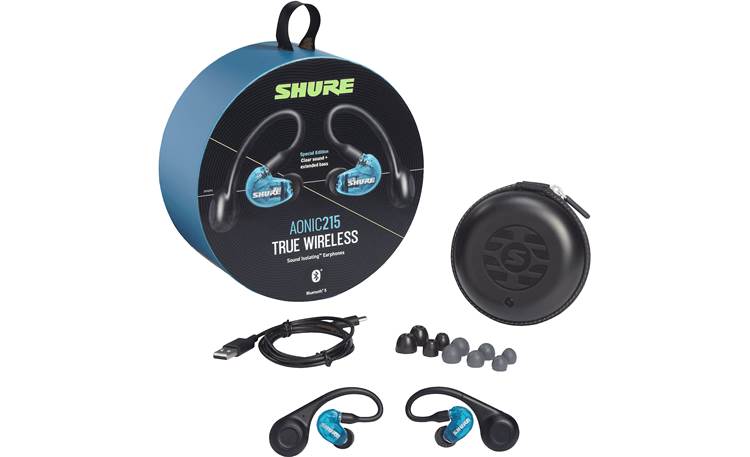 Shure AONIC 215 (Gen 2) Included charging case and accessories