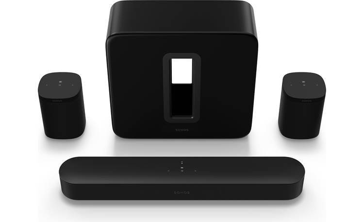 Sub and a set of two Sonos One Speakers Home Theater System with Beam Compact Smart TV Sound bar with  Alexa voice control built-in. Sonos 5.1 Surround Set White 