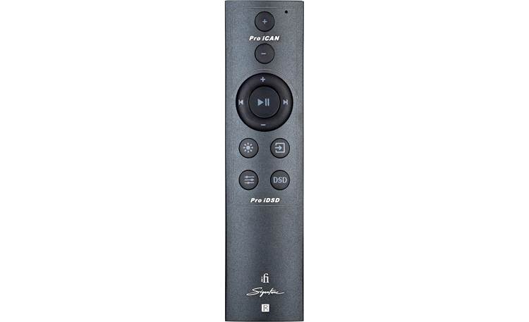 iFi Pro iDSD Signature Aluminum remote with volume adjustment, input switching, and more