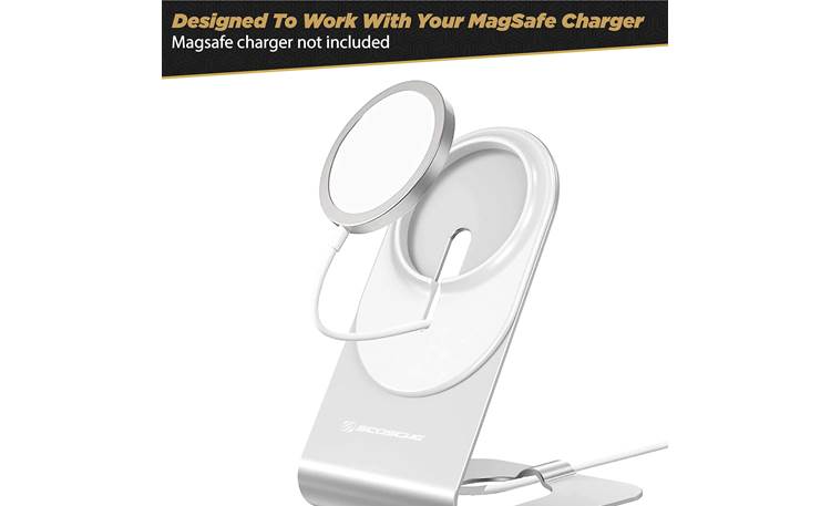 Scosche MagicMount™ MSC Phone Stand Apple MagSafe Charger (not included) fits into place inside aluminum phone stand