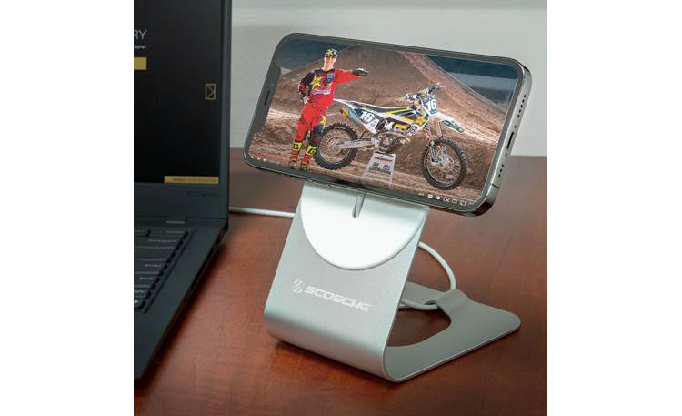 Scosche MagicMount™ MSC Phone Stand Use your compatible iPhone in either portrait or landscape mode while charging