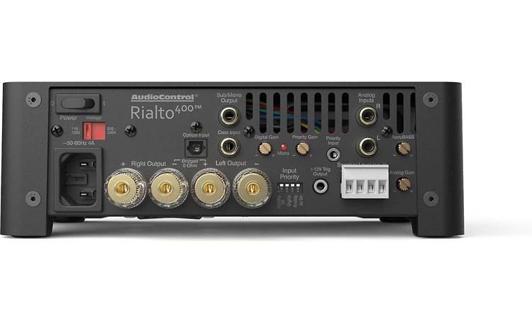 AudioControl Rialto 400 Back, shown with Euroblock pop-in connector for connecting an external receiver