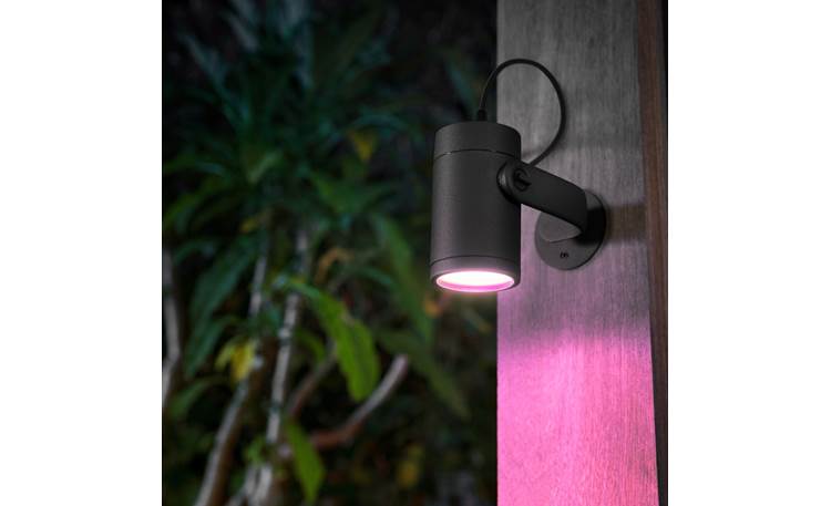 Philips Hue Lily White/Color Outdoor Spotlight Base Kit (600 lumens) Shown mounted on a wall
