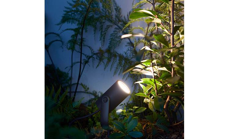 Philips Hue Lily White/Color Outdoor Spotlight Base Kit (600 lumens) Shown staked in the ground