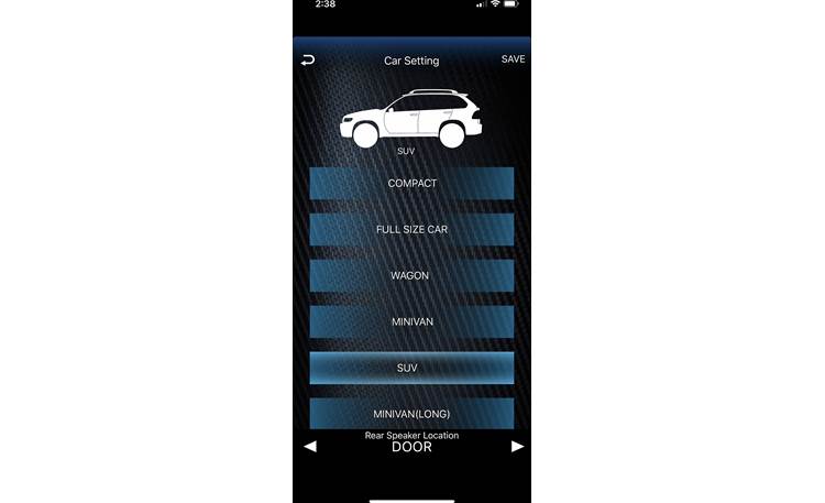 Kenwood KDC-BT34 Screenshot of vehicle type setting on Kenwood Remote app