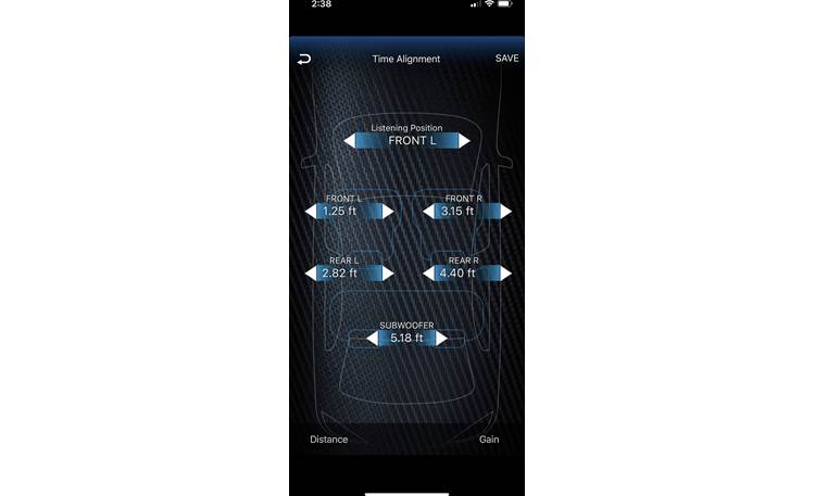 Kenwood KDC-BT282U Screenshot of Kenwood's free Remote app, including digital time alignment (DTA)