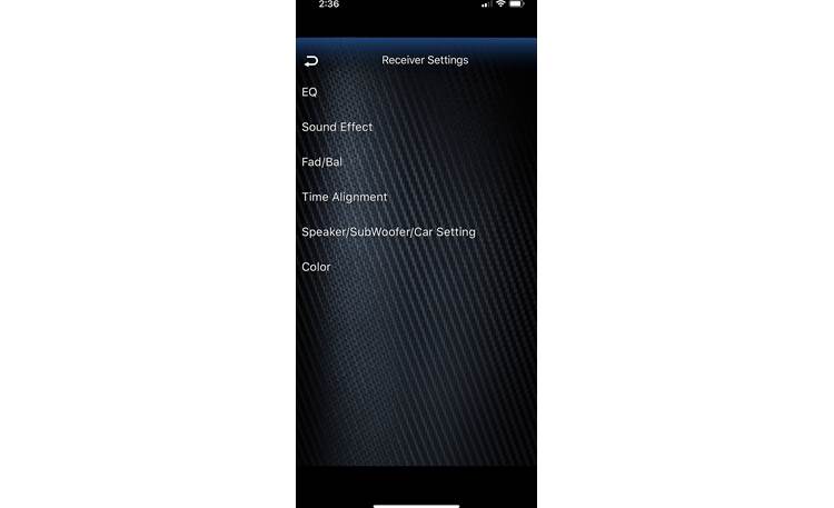 Kenwood KMR-D382BT Screenshot of Kenwood's free Remote app (menu)