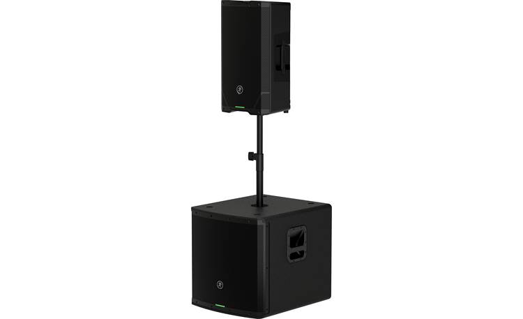 Mackie SRT 212 Shown on a pole mount with optional Mackie subwoofer (sold separately)