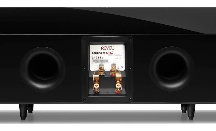 Revel C426Be Bass reflex cabinet design with rear-firing flared ports