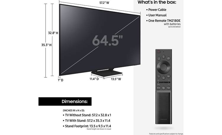 Samsung QN65Q70A Dimensions