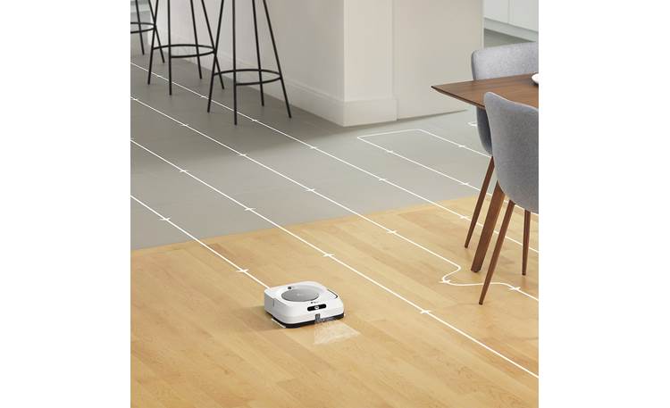 iRobot Braava Jet M6 Navigates in neat rows, avoiding obstacles and mapping as it mops