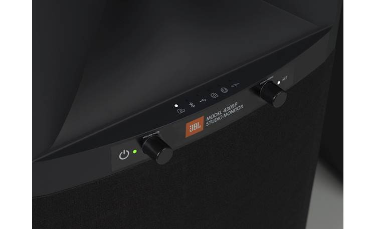 JBL 4305P Studio Monitors Closeup of primary speaker's front-panel controls