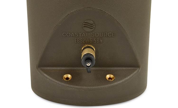 Coastal Source Bi-amped 2.1 Outdoor System Back, showing male Coastal Connector™ and direct screw hardscape mounting holes