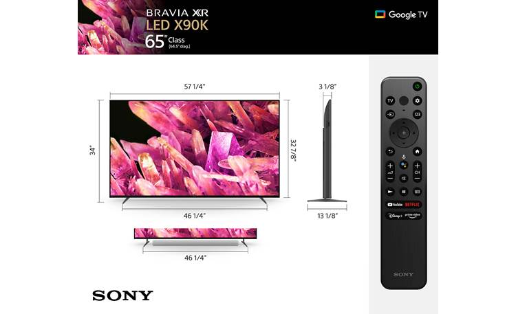 Sony BRAVIA XR-65X90K Dimensions from manufacturer may vary slightly from Crutchfield's measurements