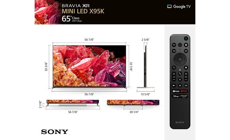 Sony BRAVIA XR-65X95K Dimensions from manufacturer may vary slightly from Crutchfield's measurements