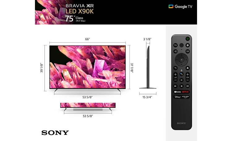 Sony BRAVIA XR-75X90K Dimensions from manufacturer may vary slightly from Crutchfield's measurements