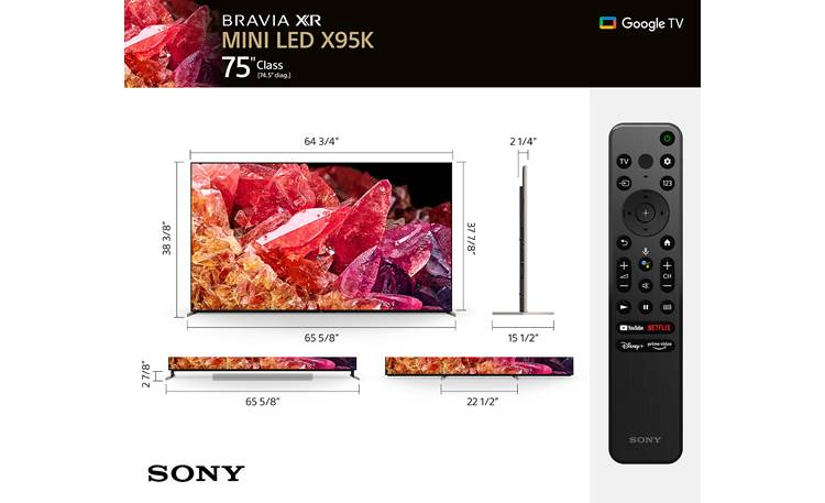 Sony BRAVIA XR-75X95K Dimensions from manufacturer may vary slightly from Crutchfield's measurements