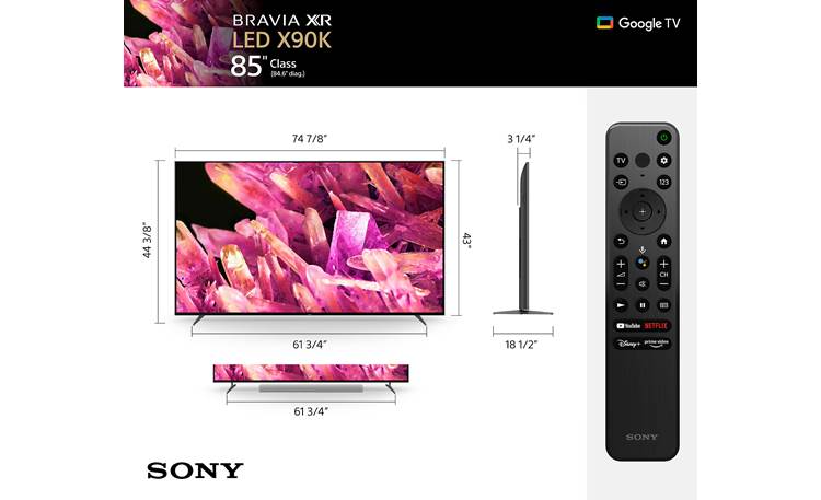 Sony BRAVIA XR-85X90K Dimensions from manufacturer may vary slightly from Crutchfield's measurements