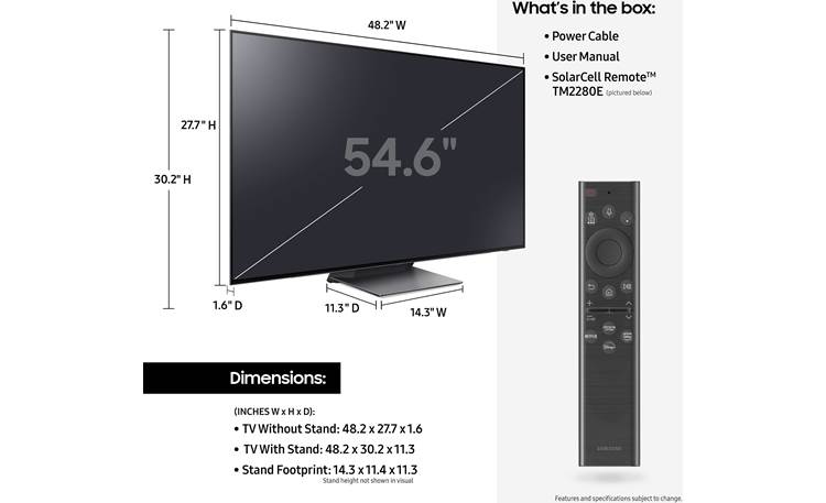 Samsung QN55S95B Dimensions from manufacturer may vary slightly from Crutchfield's measurements