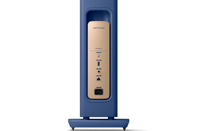 KEF LS60 Wireless Back of secondary speaker features an optional wired connection to the primary speaker and a subwoofer output
