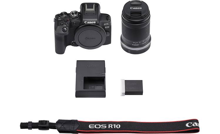 Canon EOS R10 Telephoto Zoom Kit Shown with included accessories