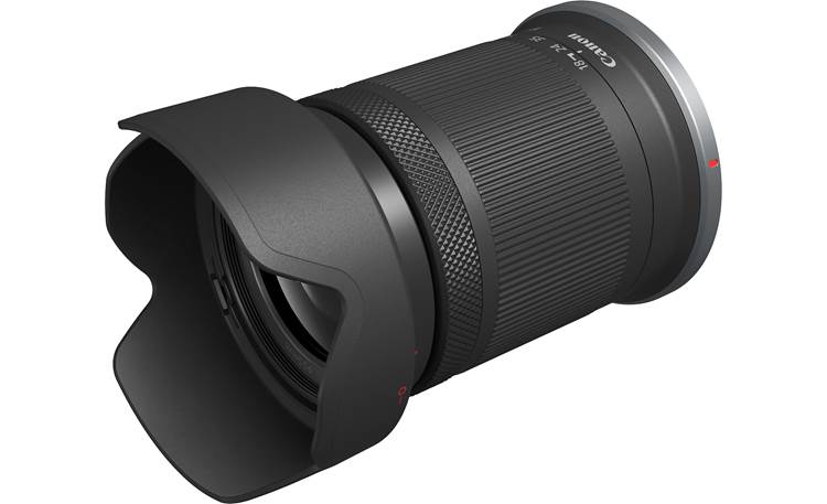 Canon EOS R7 Telephoto Zoom Kit Angled left view of lens (hood sold separately)