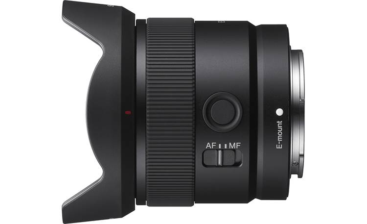 Sony SEL11F18 11mm f/1.8 Shown with included petal-shaped, bayonet-mount hood