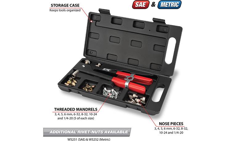 Performance Tool W2003 Master Threaded Insert Rivet Kit - SAE and Metric,  40-Piece Set with Storage Case