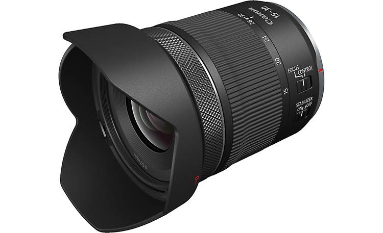 Canon RF 15-30mm f/4.5-6.3 IS STM Shown with lens hood (sold separately)