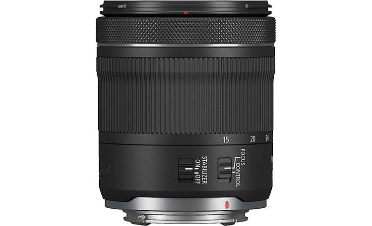 Canon RF 15-30mm f/4.5-6.3 IS STM Side view showing manual focus/control ring and image stabilization switches