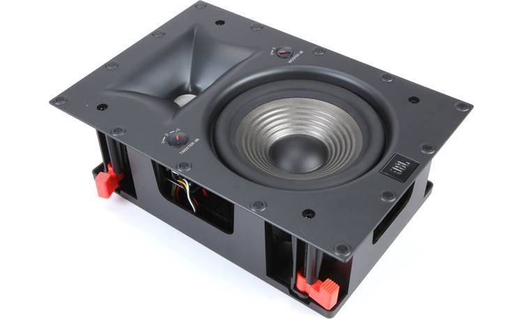 JBL Studio 6 Architectural 6IW Magnetic grille removed to show independent woofer and tweeter level controls