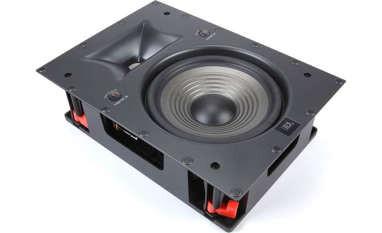 JBL Studio 6 Architectural 8IW Magnetic grille removed to show independent woofer and tweeter level controls