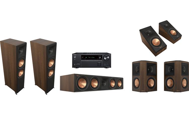 knijpen Consequent Drink water Klipsch Reference Premiere 5.0.2 Bundle (Walnut Speakers) Dolby Atmos® home  theater speaker system with Onkyo TX-NR6100 A/V receiver at Crutchfield