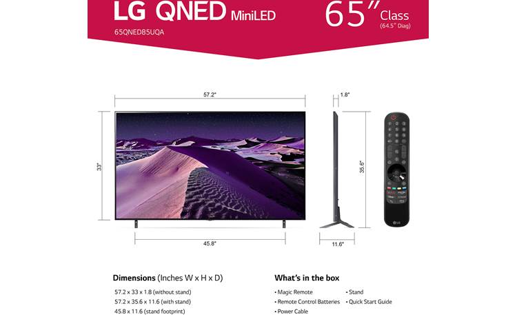 LG 65QNED85UQA Dimensions from manufacturer may vary slightly from Crutchfield's measurements