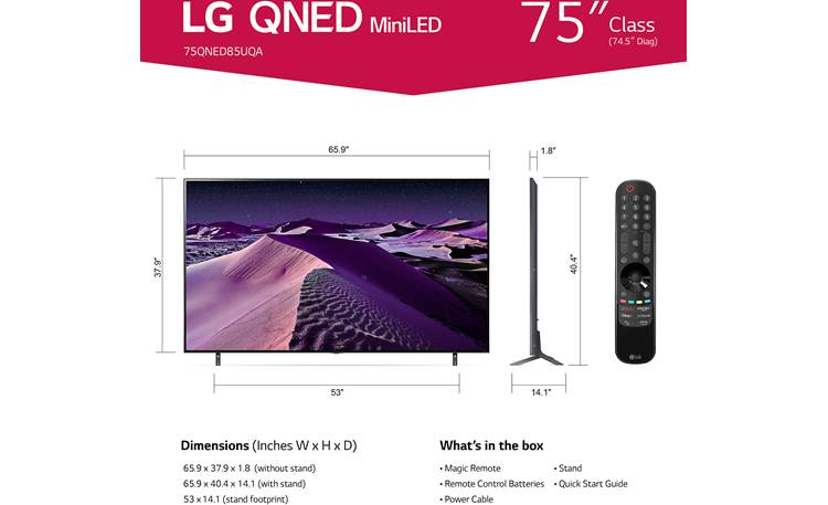 LG 75QNED85UQA Dimensions from manufacturer may vary slightly from Crutchfield's measurements