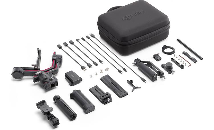 DJI RS 3 Pro Combo Includes case, phone holder, briefcase grip, focus motor, and image transmitter