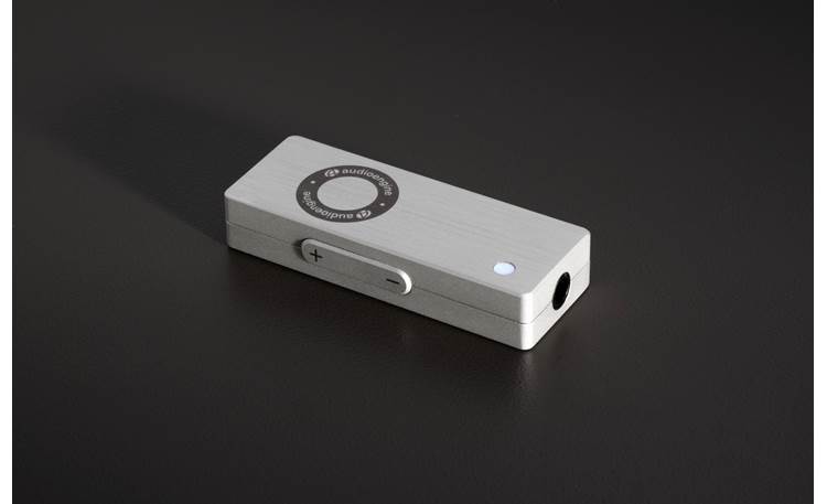 Audioengine DAC3 Side view, showing onboard volume up/down controls and sampling rate indicator