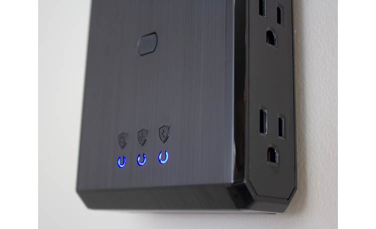 Austere III Series Power Closer look at the three protection status LEDs. These LEDs indicate whether the surge protector is connected to power, the ground wiring is okay, and if protection is active