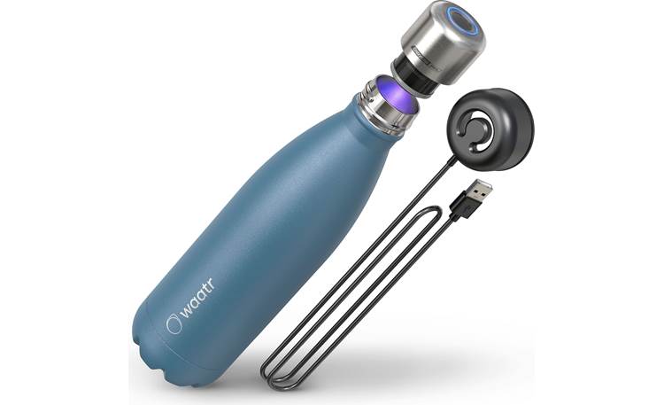 WAATR CrazyCap Pro Bottle, cap, and USB charger