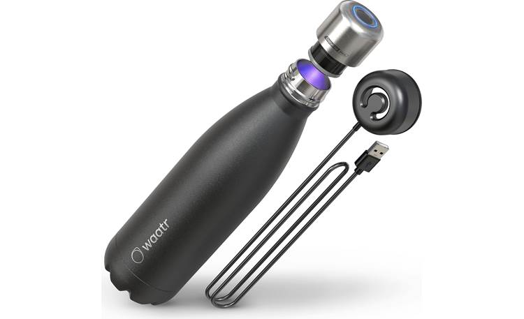 WAATR CrazyCap Pro Bottle, cap, and USB charger