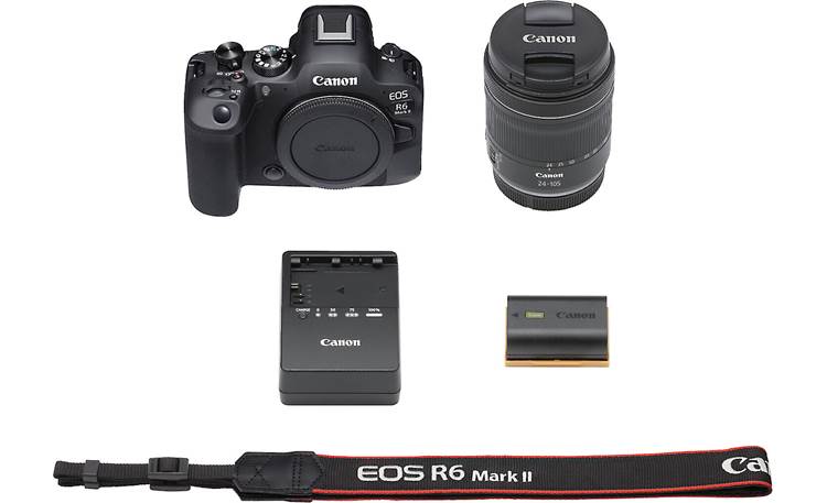 Canon EOS R6 Mark II Zoom Kit Shown with included accessories