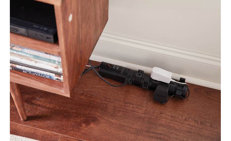 Sanus SA-PS80 The SA-PS80's slim profile makes it easy to tuck behind most cabinets, shelves, and the like