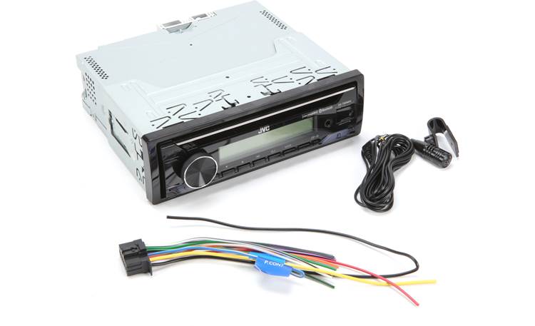 JVC KD-T92MBS Shown with included wiring harness and Bluetooth microphone